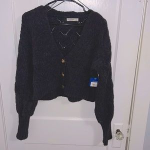 Dark Grey Cropped Button Down Cardigan. Size: Medium. Brand New with Tags.